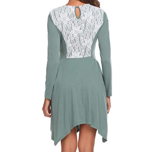 Sage Lace Patchwork Irregular Hem Boho Dress - Picture 4 of 8